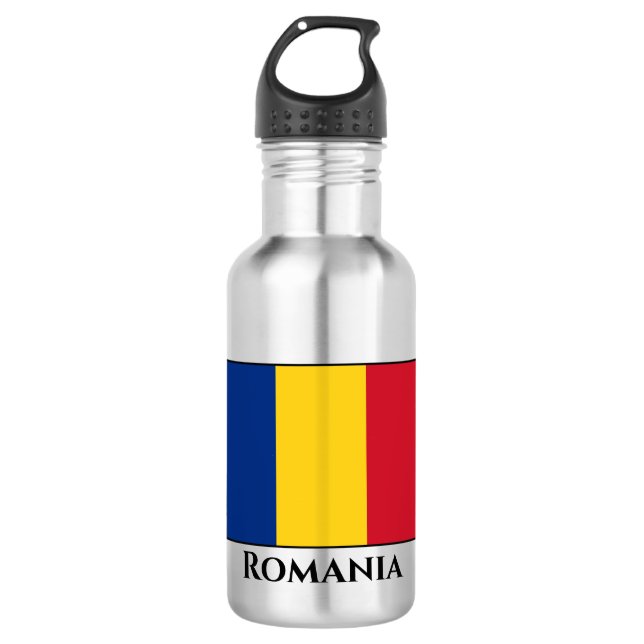 Rumänische Flagge Edelstahlflasche (Vorderseite)