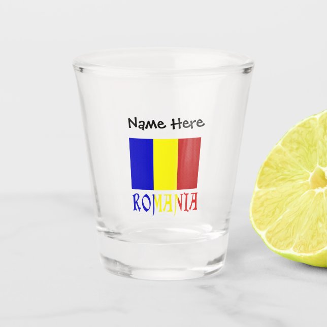 Rumänische Flagge mit Ihrem Namen Schnapsglas (Vorderseite)