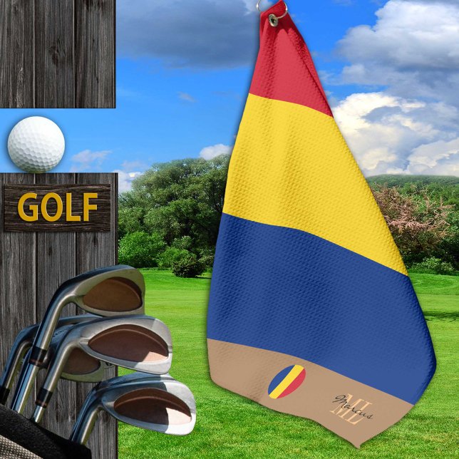 Rumänische Flagge und Rumänien mit Monogramm Golfh Golfhandtuch (Von Creator hochgeladen)