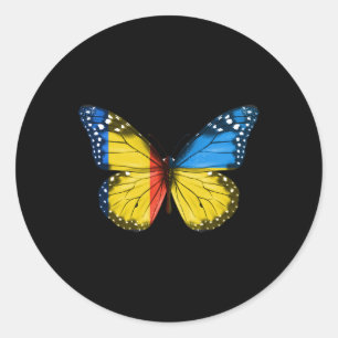 Rumänische Ukrainische Flagge Schmetterling Rumäni Runder Aufkleber
