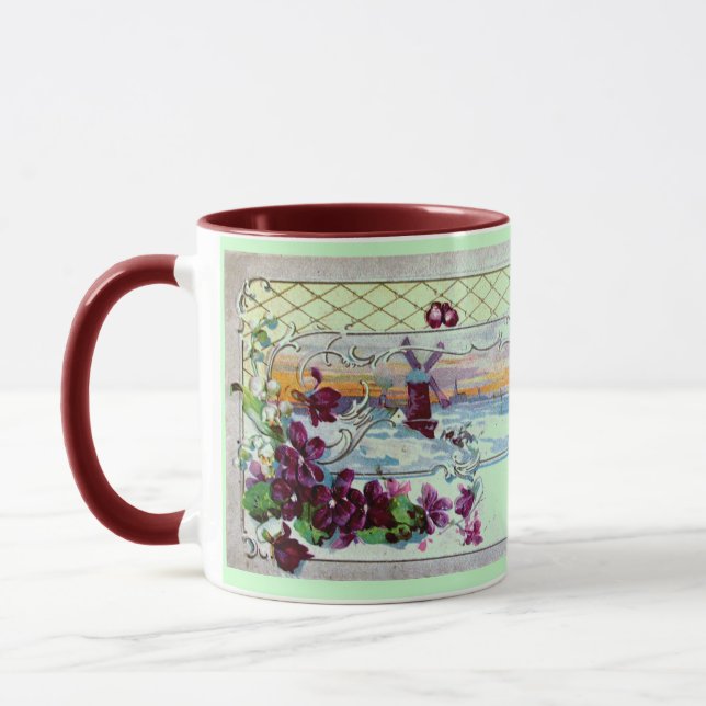 RUMÄNISCHE Winterlandschaft mit Stiefmütterchen Tasse (Links)