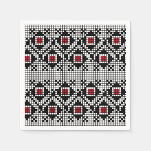 Rumänisches Motiv geometrisch rot und schwarz Serviette