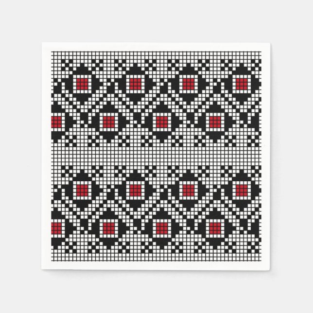 Rumänisches Motiv geometrisch rot und schwarz Serviette (Vorderseite)
