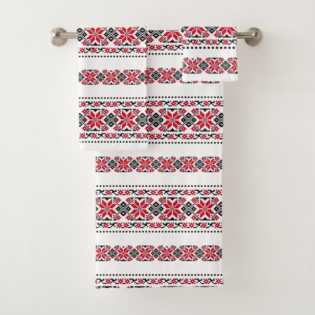 Rumänisches traditionelles Motiv "The Stars" Badhandtuch Set (Insitu)