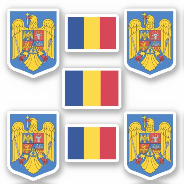 Rumänisches Wappen und Flaggenaufkleber Aufkleber (Vorderseite)