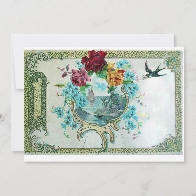 RUMÄNTICA 3 ,Floral Blue White Wedding Party Einladung (Vorderseite)
