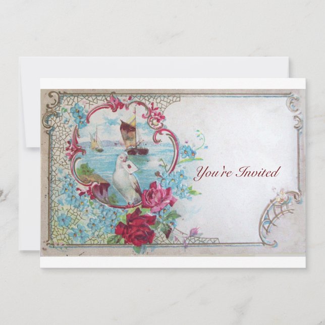 RUMÄNTICA, elegante Hochzeitsfeier, rosa blau Einladung (Vorderseite)