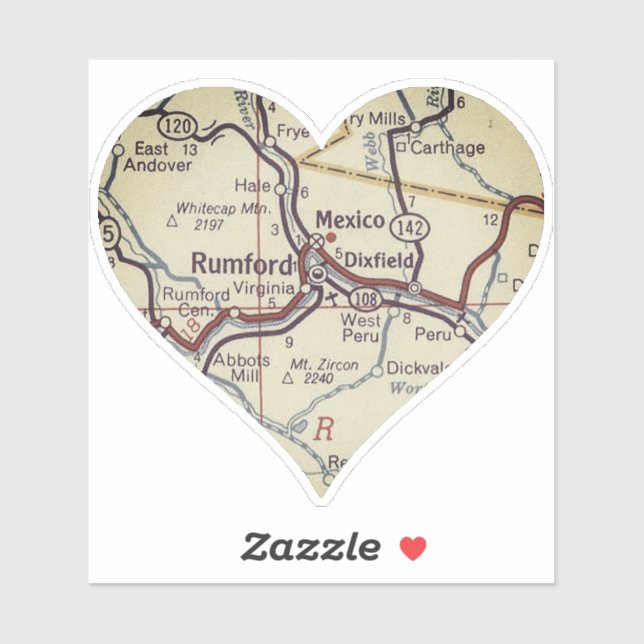 Rumford Maine Classic Map Aufkleber (Blatt)