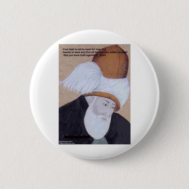 Rumi "Hindernisse für die Liebe" Zitat auf Geschen Button (Vorderseite)