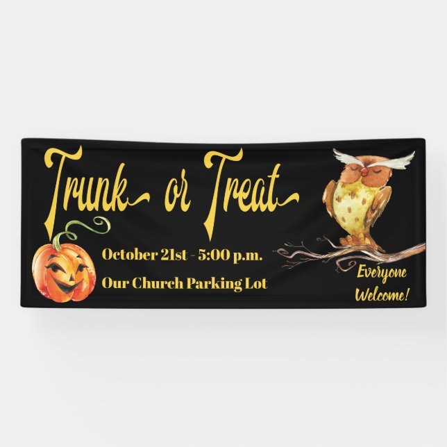 Rumpf oder Leckerei Halloween Pumpkin & Owl Banner (Horizontal)