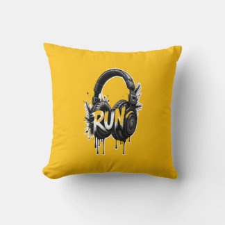 RUN Headphones Street Art Sticker Kissen
