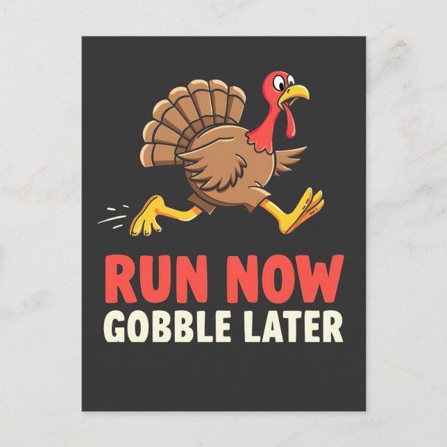 Run Now Gobble Spater Türkei Runner Marathon Einladungspostkarte (Vorderseite)