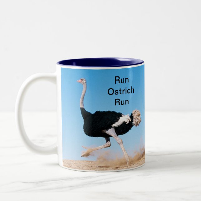 Run Ostrich Run Foto Zweifarbige Tasse (Links)