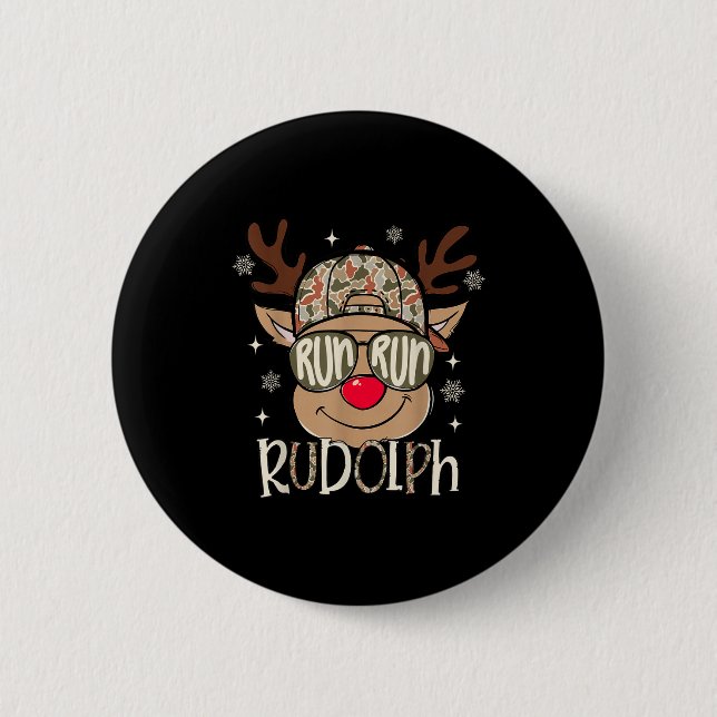 Run Rudolph Santa's Reindeer Christmas Camo Boys T Button (Vorderseite)