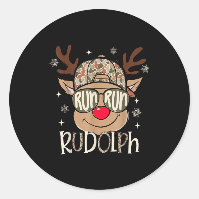 Run Rudolph Santa's Reindeer Christmas Camo Boys T Runder Aufkleber (Vorderseite)