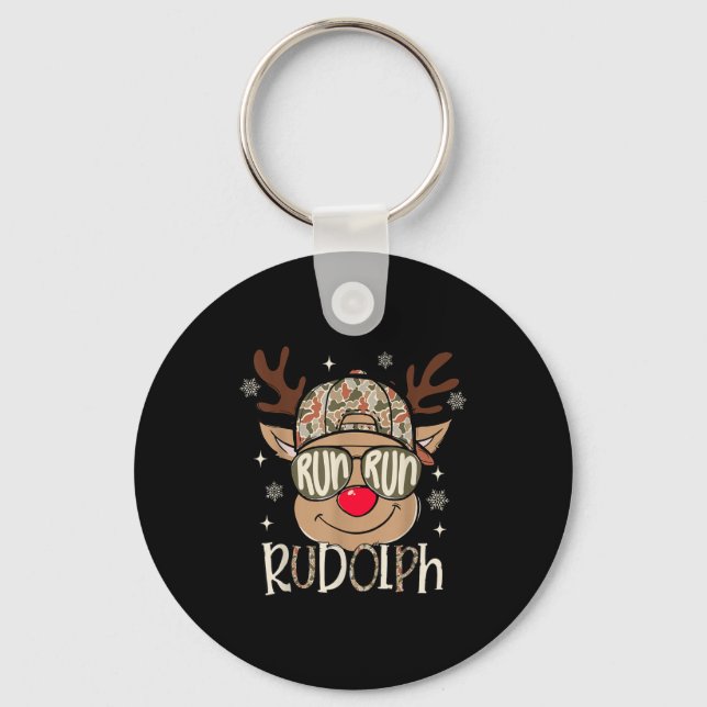 Run Rudolph Santa's Reindeer Christmas Camo Boys T Schlüsselanhänger (Vorderseite)