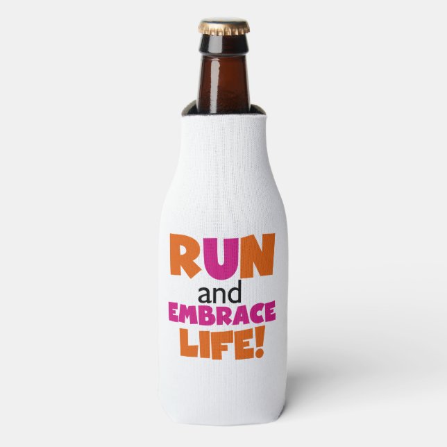 Run und Embrace Life Orange Pink Flaschenkühler (Flaschenvorderseite)