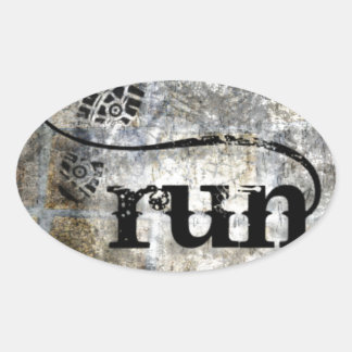 Run w/Shoe Grunge by Vetro Jewelry & Designs Ovaler Aufkleber