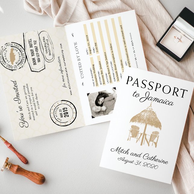 Runaway Bay Jamaica Tan Passport Wedding Einladung (Von Creator hochgeladen)