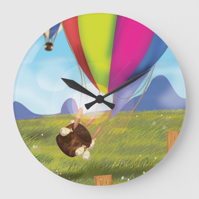 Runaway Cartoon Hot Air Ballon Große Wanduhr (Vorderseite)
