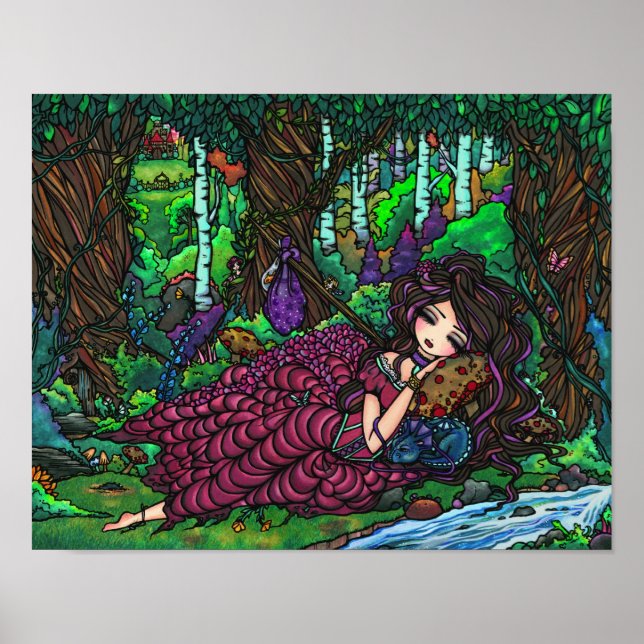 "Runaway Princess" Fairy Dragon Fantasy Forest Art Poster (Vorne)