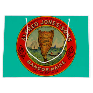 Rund 1900 Alfred Jones Sons Finnan Haddie-Label Große Geschenktüte