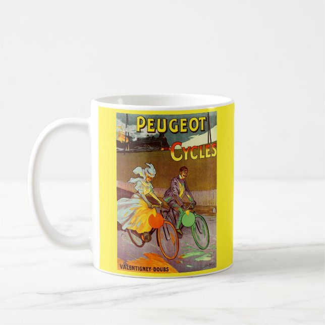 Rund 1900 Peugeot Fahrräder und Kaffeetasse (Links)