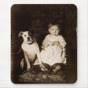 Rund 1910 Pitbull and baby RPPC Mousepad
