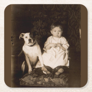 Rund 1910 Pitbull and baby RPPC Rechteckiger Pappuntersetzer