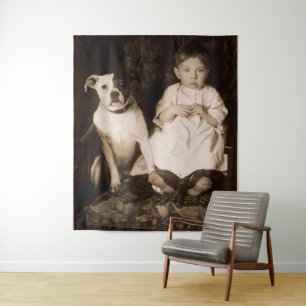Rund 1910 Pitbull and baby RPPC Wandteppich