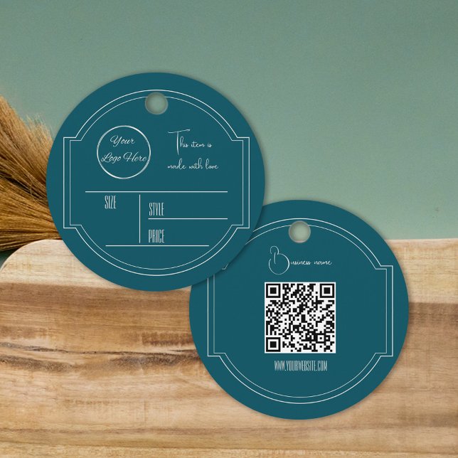 rund benzinblau mit Logo-Aufkleber Geschenkanhänger (Von Creator hochgeladen)