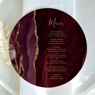 Rund Burgund Gold Achat Hochzeit Menükarte