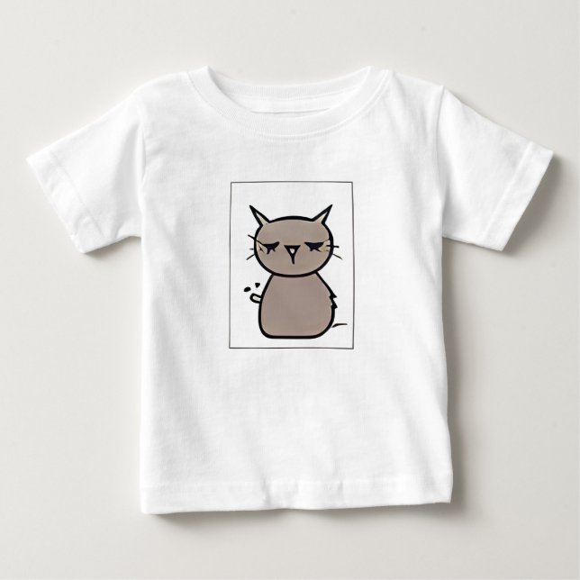 "Rund-Eared Brown-Gray Cat Cartoon Emoticon Burp Baby T-shirt (Vorderseite)