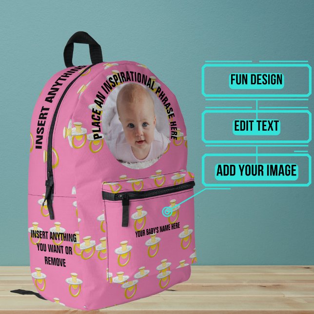Rund Foto und Text Rosa Schnuller Baby Bedruckter Rucksack (Please enjoy our baby backpack)