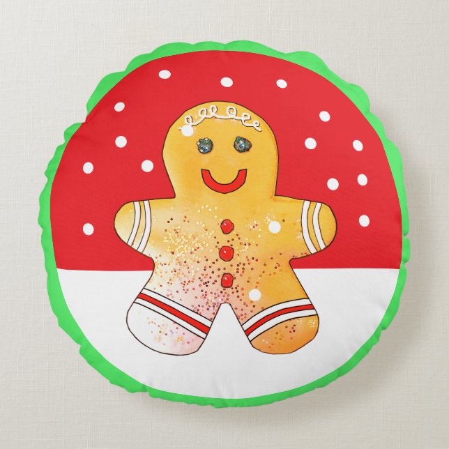 Rund Gingerbrot Boy Snow Kissen (Vorderseite)