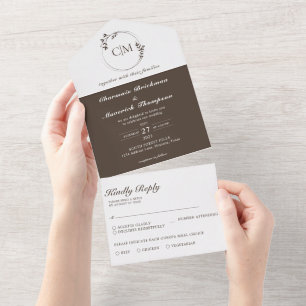 Rund Hochzeitsschriftzug aus dunkelbrauner Walnuss All In One Einladung