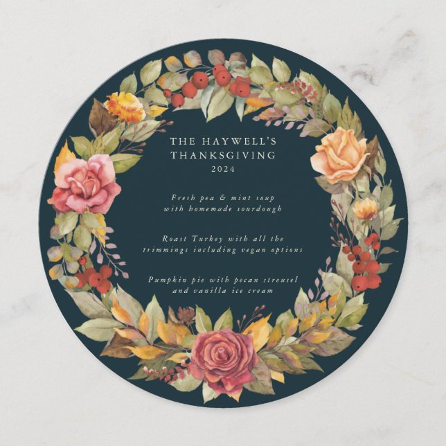 Rund/Platz Autumnal Kerker Erntedank Abendessen Menükarte (Vorderseite)