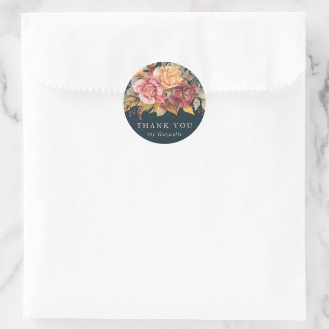 Rund/Platz Blumengrenze Vielen Dank Runder Aufkleber (Tasche)
