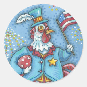 RUND UM DEN 4. JULI-PATRIOTISCHEN ROOSTER * Blatt Runder Aufkleber