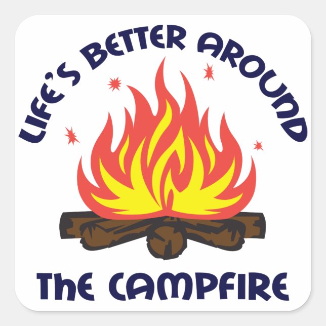 Rund um den Campfire Quadratischer Aufkleber (Vorderseite)