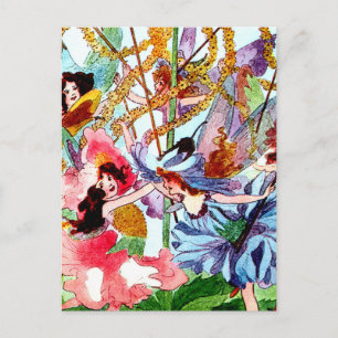 „Rund um den Maibaum“ Feen-Kunst von M T Ross Postkarte
