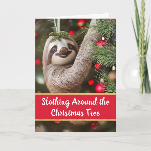 Rund um den Weihnachtsbaum mit Sloth Karte (Vorderseite)