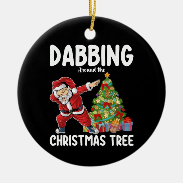 Rund um den Weihnachtsbaum Santa Holiday tanzen Keramik Ornament (Vorne)