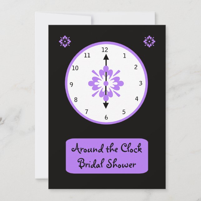 Rund um die Uhr: Brautdusche - Violett Einladung (Vorderseite)