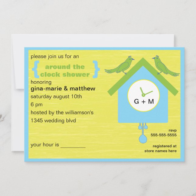 Rund um die Uhr Duscheinladung Einladung (Vorderseite)