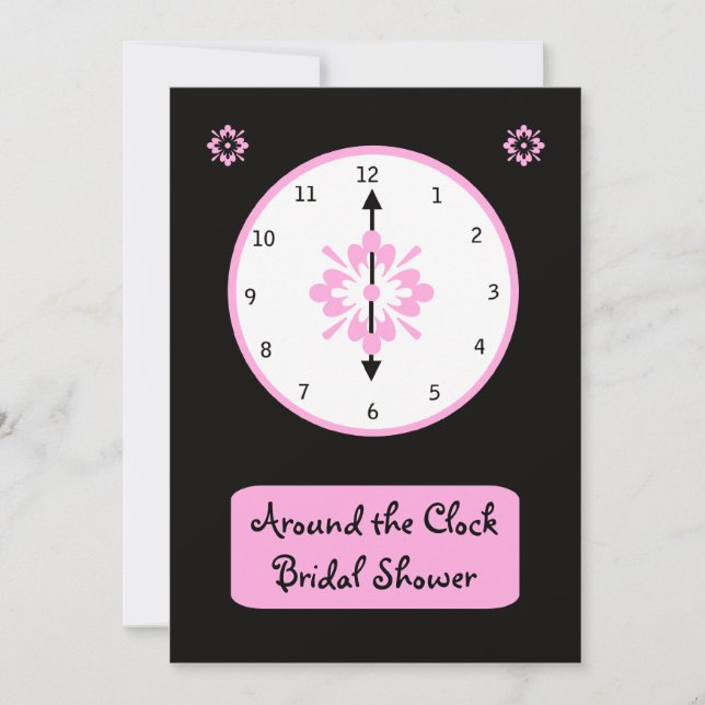 Rund um die Uhr Einladung zur Brautdusche — Rosa (Vorderseite)