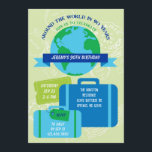 Rund um die Welt 90. Geburtstag Einladung<br><div class="desc">Spaß und moderne Einladung mit einem Thema rund um die Welt. Features der Earth Globe, Koffer und Pass Briefmarke im Hintergrund. Eye-Catching und unisex Design ideal für eine 90. Geburtstagsparty. Fügen Sie den Geburtstagsnamen auf dem vorderen Band für einen Brennpunkt hinzu. Die Farbpalette ist leicht mit dem Mainstream-Party zu vereinbaren....</div>