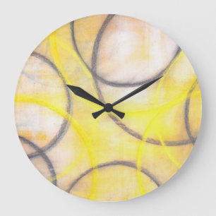 "Rund um" graue und gelbe abstrakte Kunst-Uhr Große Wanduhr