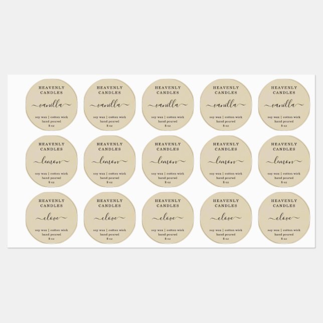 Rund — VOLL EDITABLE-Candle-Aufkleber Etiketten (Blatt)