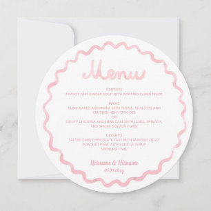 Rund Whimsical Blush Pink Wavy Frame Wedelmenü Feiertagskarte